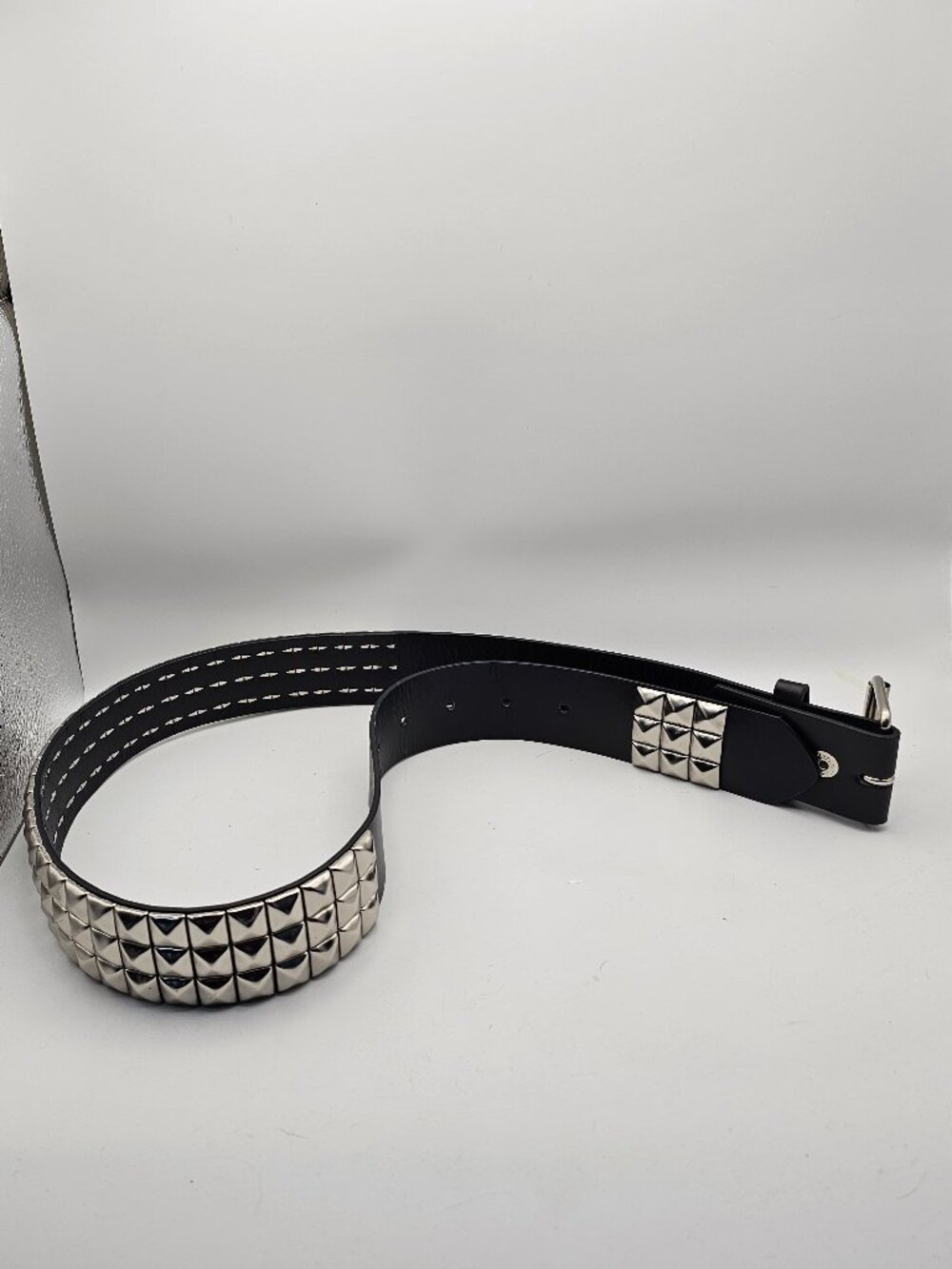 3‑Row Pyramid Studded Belt – Black– 36" – Y2K Punk/Emo